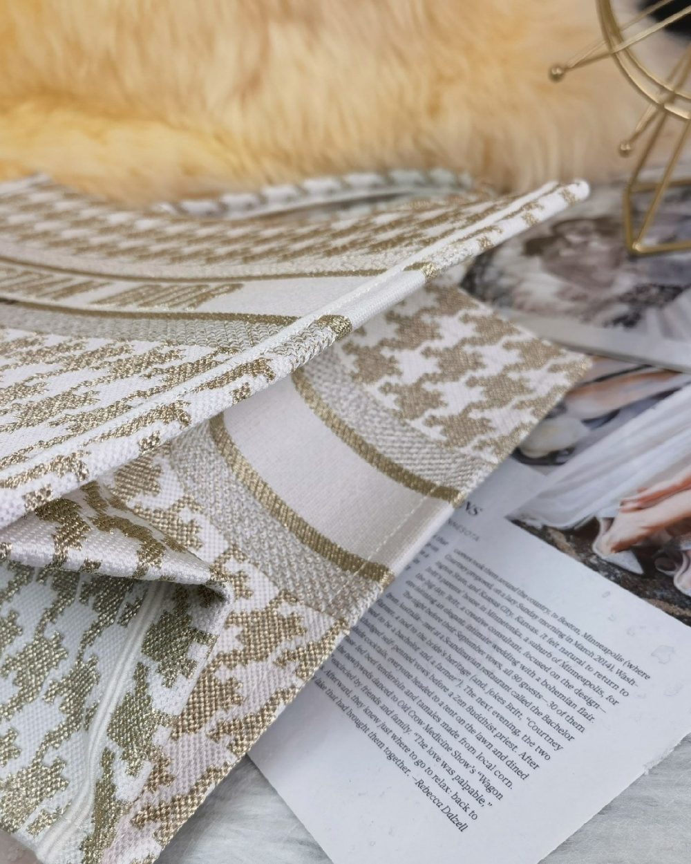 1:1 Replica Christian Dior Medium Dior Book Tote Gold White, For Women, Women’s Handbags 14in/36cm CD