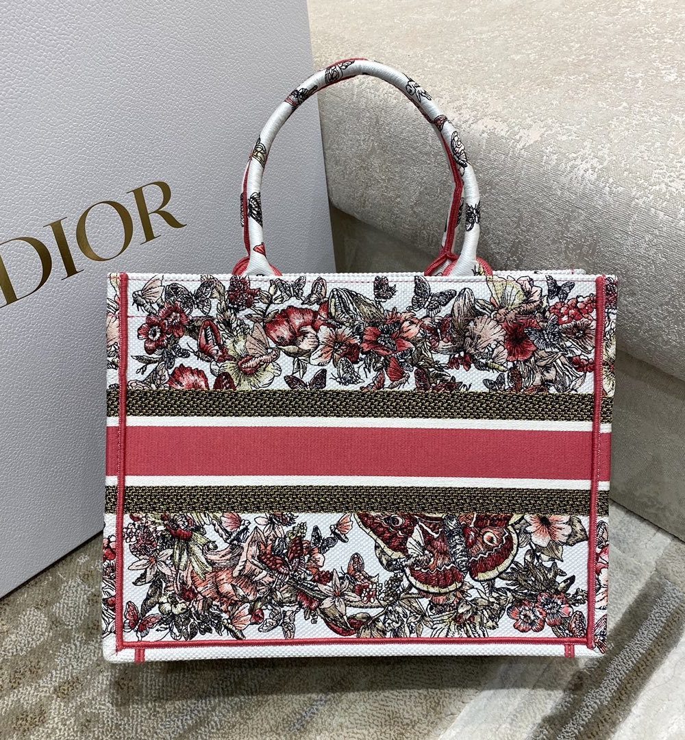 1:1 Replica Christian Dior Medium Dior Book Tote Multicolor Butterfly Embroidery, Red/White, For Women Women’s Handbags, 36cm CD