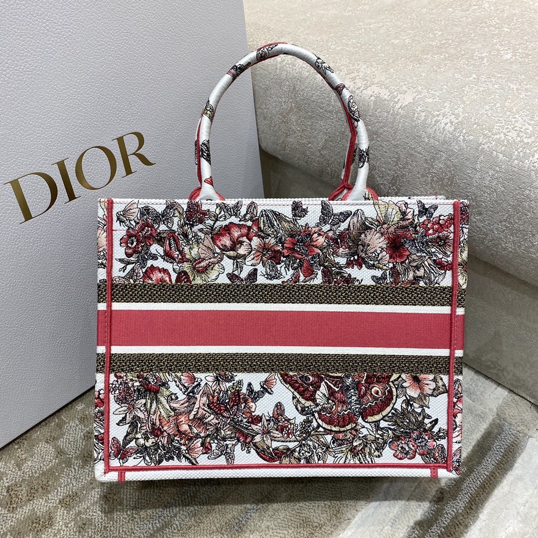 1:1 Replica Christian Dior Medium Dior Book Tote Multicolor Butterfly Embroidery, Red/White, For Women Women’s Handbags, 36cm CD - Image 5