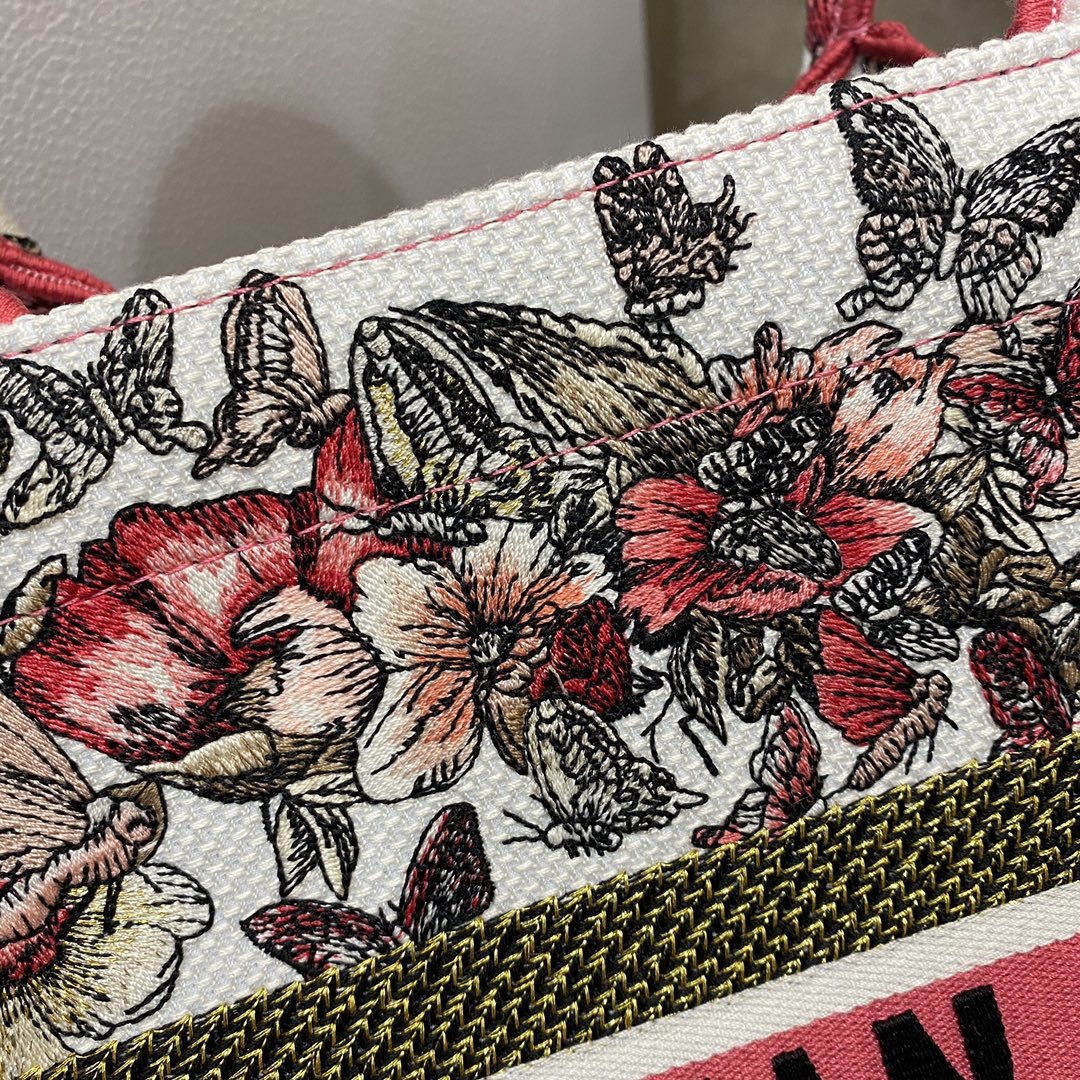 1:1 Replica Christian Dior Medium Dior Book Tote Multicolor Butterfly Embroidery, Red/White, For Women Women’s Handbags, 36cm CD - Image 6