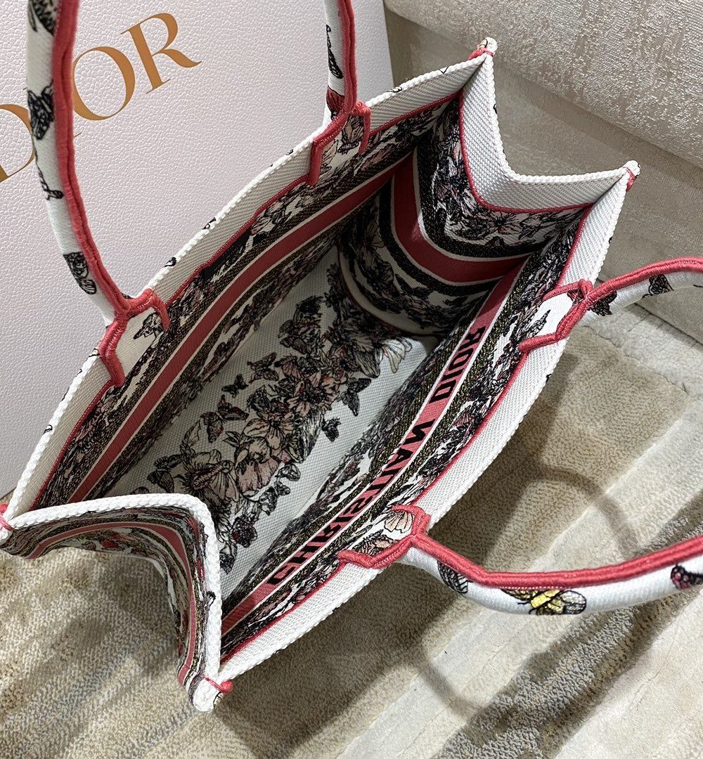 1:1 Replica Christian Dior Medium Dior Book Tote Multicolor Butterfly Embroidery, Red/White, For Women Women’s Handbags, 36cm CD