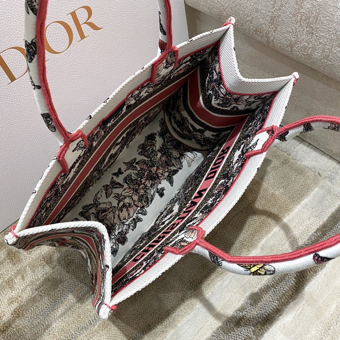 1:1 Replica Christian Dior Medium Dior Book Tote Multicolor Butterfly Embroidery, Red/White, For Women Women’s Handbags, 36cm CD - Image 8