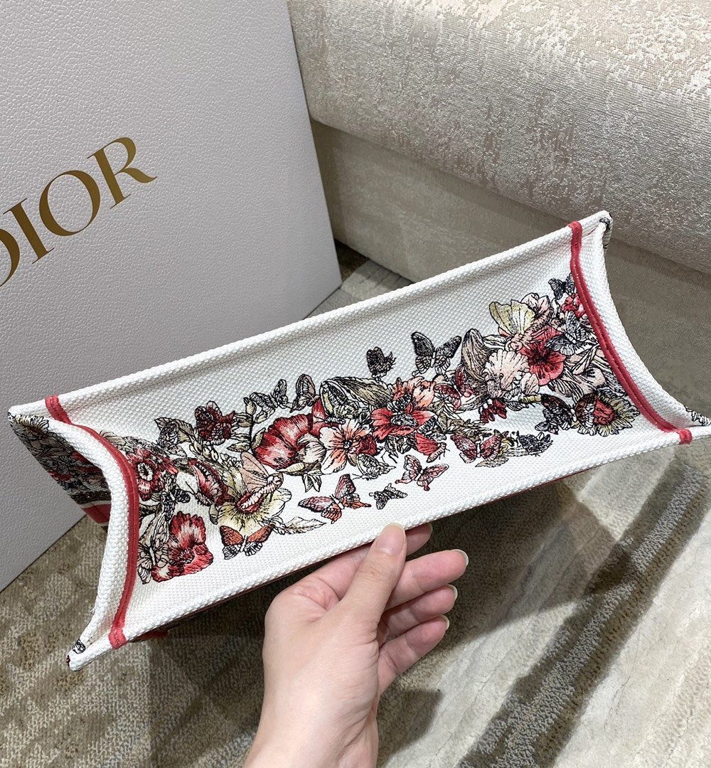 1:1 Replica Christian Dior Medium Dior Book Tote Multicolor Butterfly Embroidery, Red/White, For Women Women’s Handbags, 36cm CD