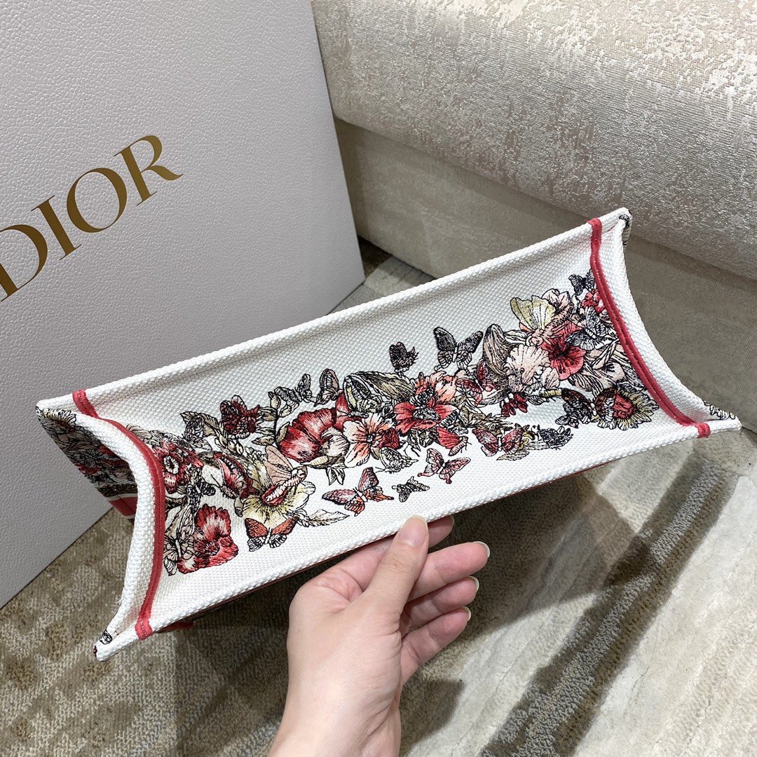 1:1 Replica Christian Dior Medium Dior Book Tote Multicolor Butterfly Embroidery, Red/White, For Women Women’s Handbags, 36cm CD - Image 7