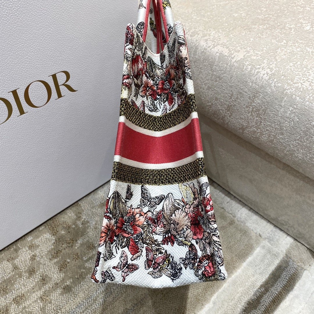 1:1 Replica Christian Dior Medium Dior Book Tote Multicolor Butterfly Embroidery, Red/White, For Women Women’s Handbags, 36cm CD - Image 9