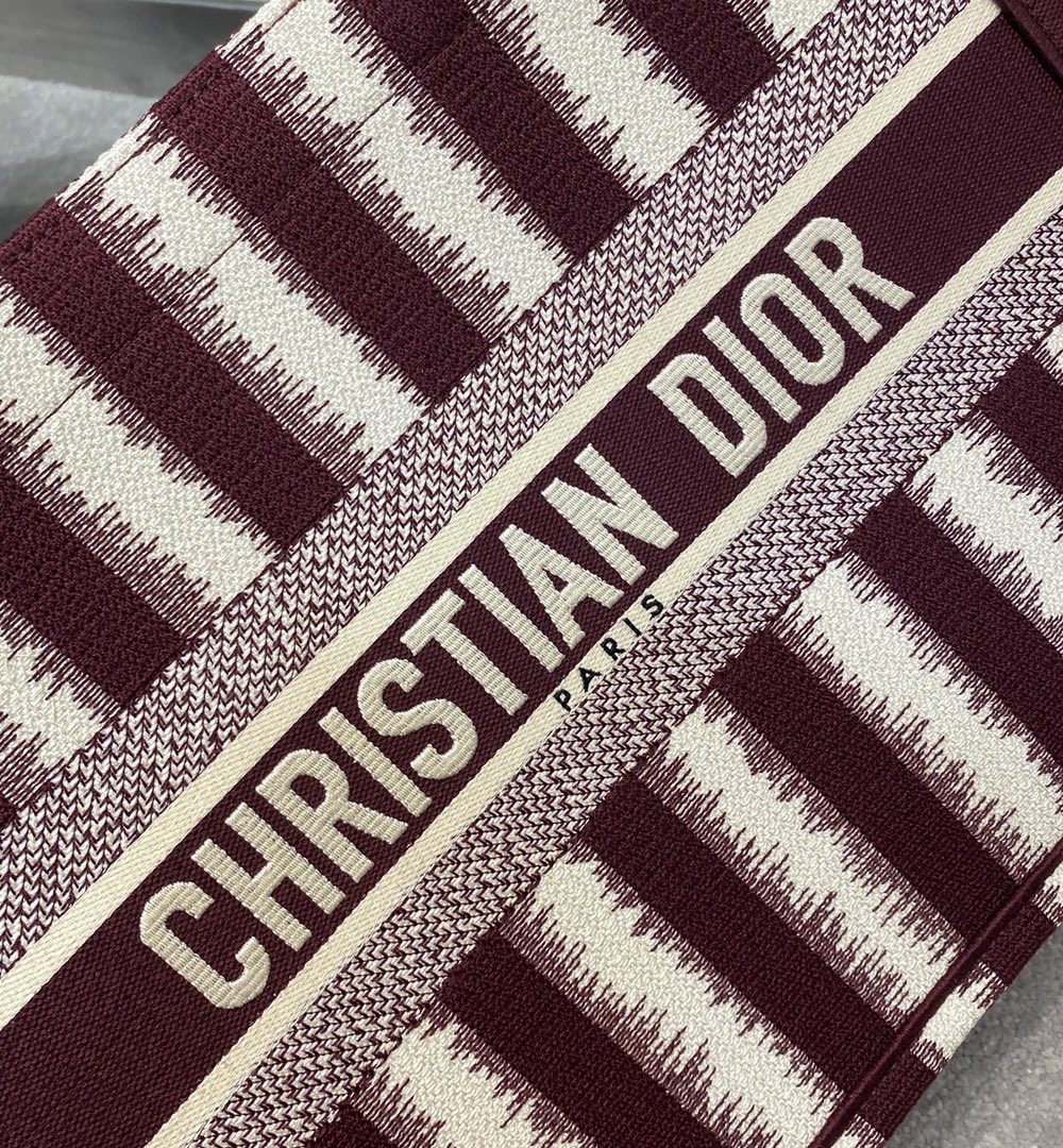 1:1 Replica Christian Dior Medium Dior Book Tote Red D-Stripes Embroidery For Women 36cm/16.5in CD