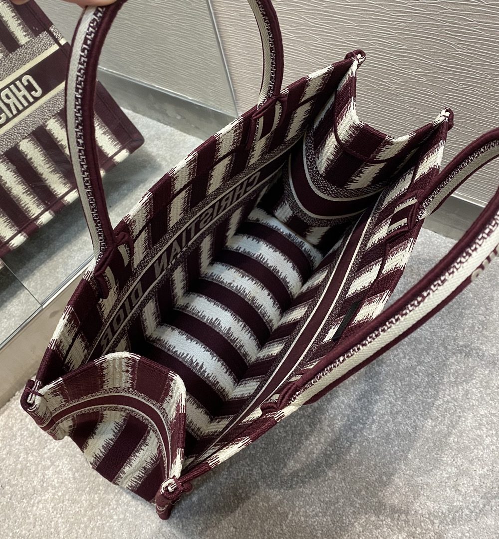 1:1 Replica Christian Dior Medium Dior Book Tote Red D-Stripes Embroidery For Women 36cm/16.5in CD