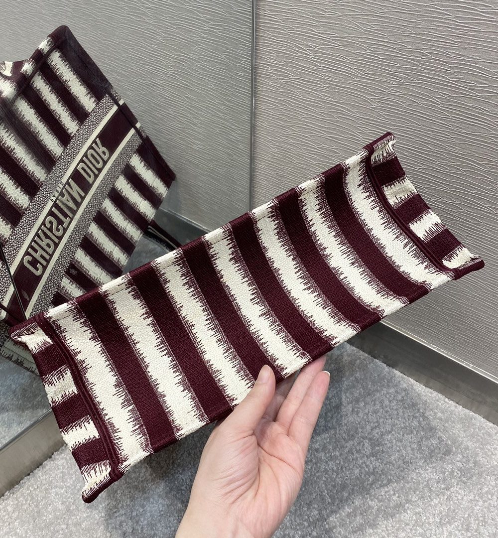 1:1 Replica Christian Dior Medium Dior Book Tote Red D-Stripes Embroidery For Women 36cm/16.5in CD