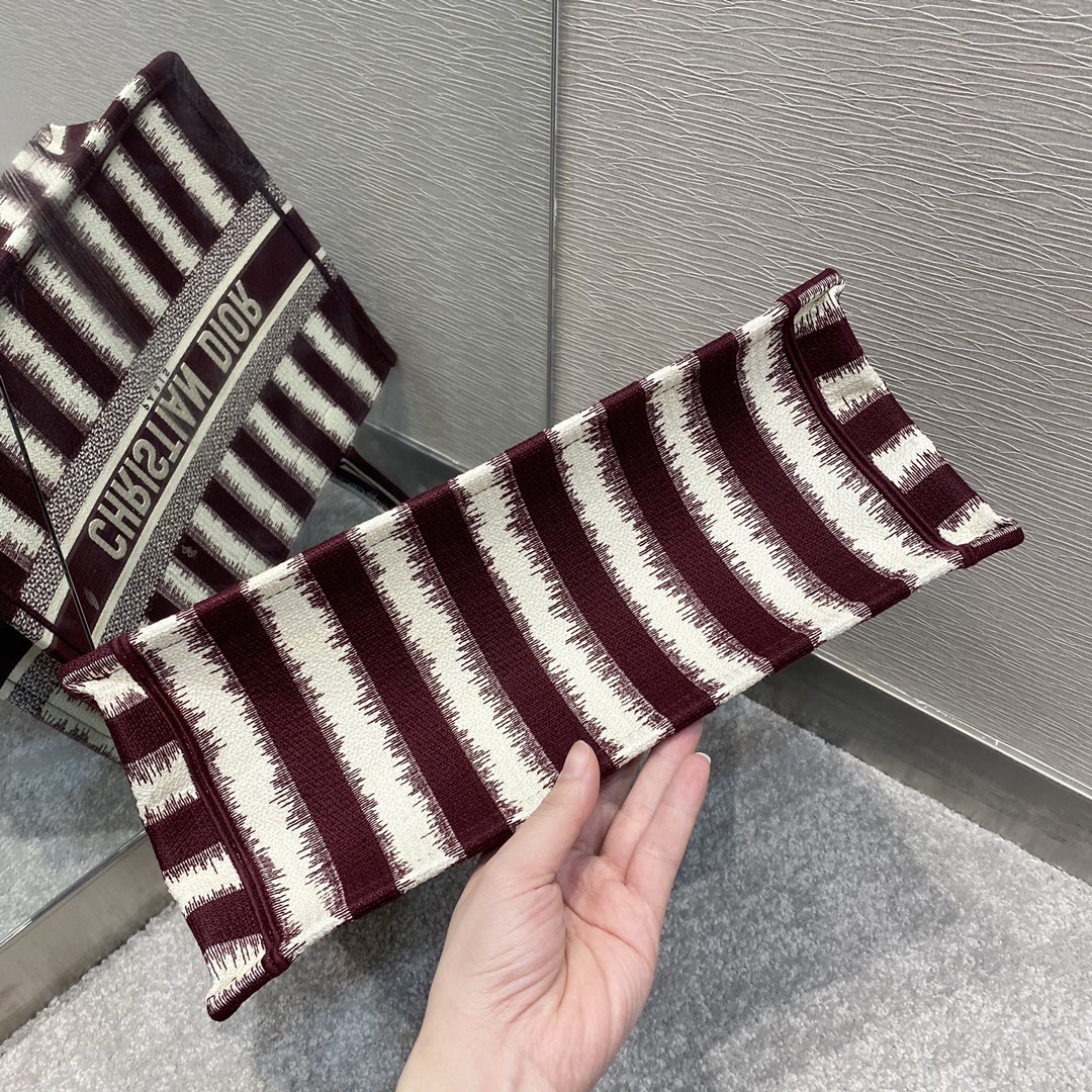 1:1 Replica Christian Dior Medium Dior Book Tote Red D-Stripes Embroidery For Women 36cm/16.5in CD - Image 7