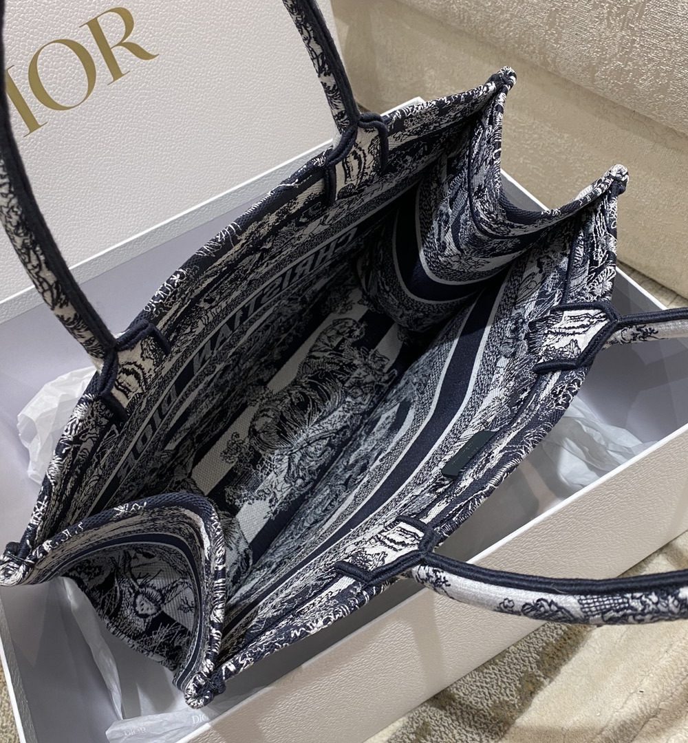 1:1 Replica Christian Dior Medium Dior Book Tote Toile de Jouy Stripes Embroidery, Black For Women Women’s Handbags, 36cm CD M1296ZRLP_M928