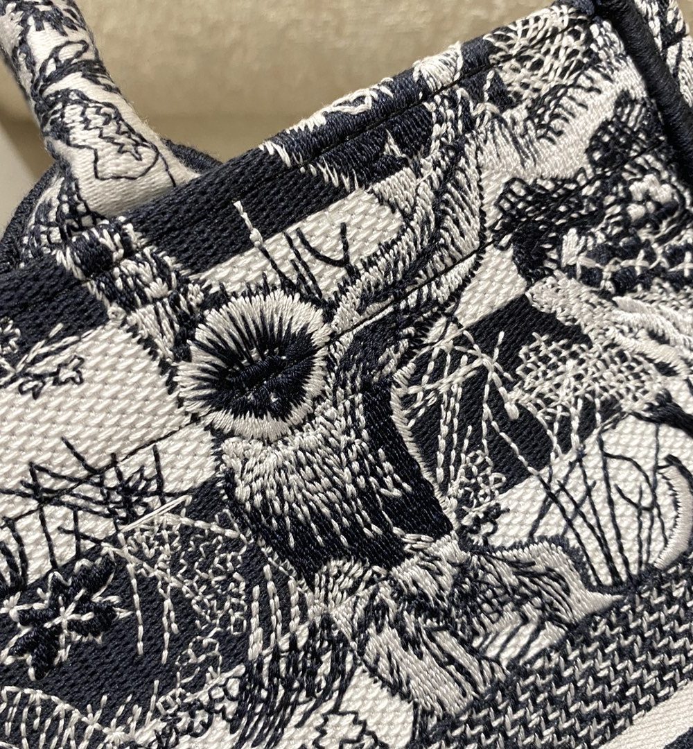 1:1 Replica Christian Dior Medium Dior Book Tote Toile de Jouy Stripes Embroidery, Black For Women Women’s Handbags, 36cm CD M1296ZRLP_M928