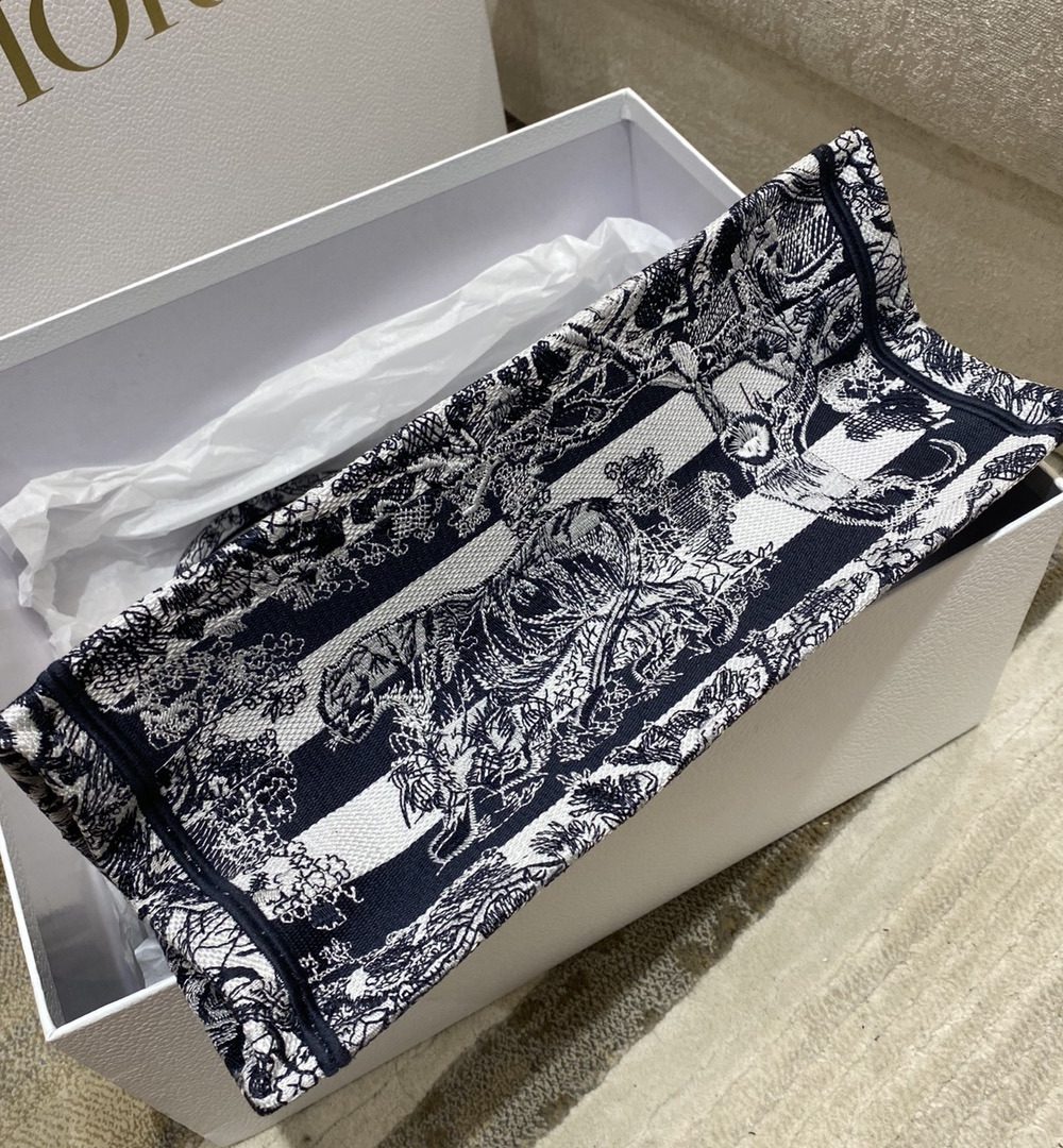 1:1 Replica Christian Dior Medium Dior Book Tote Toile de Jouy Stripes Embroidery, Black For Women Women’s Handbags, 36cm CD M1296ZRLP_M928