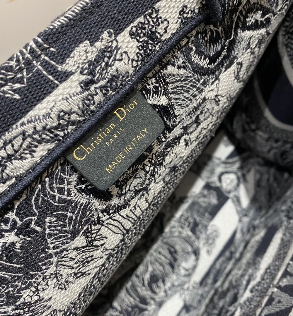 1:1 Replica Christian Dior Medium Dior Book Tote Toile de Jouy Stripes Embroidery, Black For Women Women’s Handbags, 36cm CD M1296ZRLP_M928