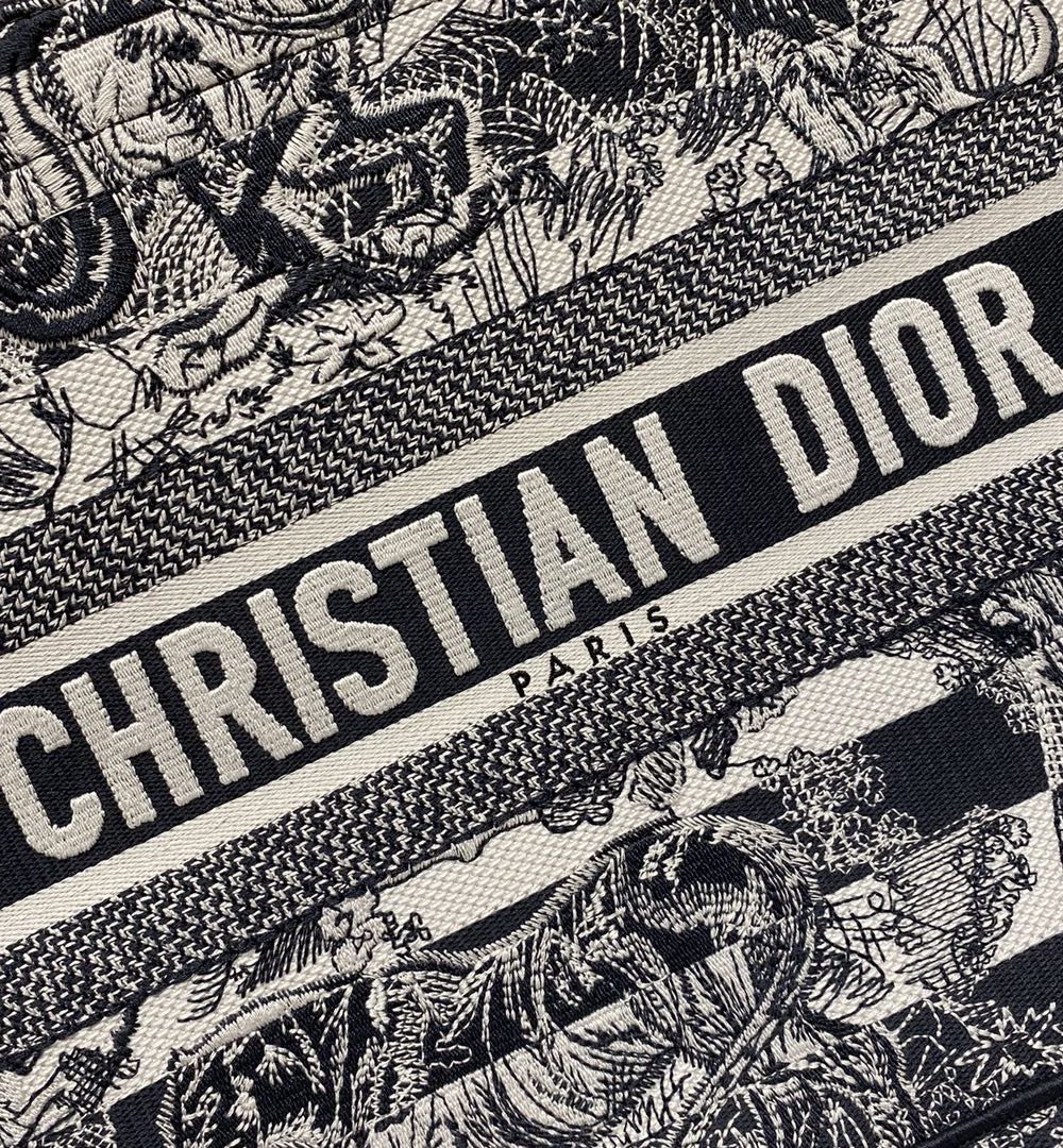 1:1 Replica Christian Dior Medium Dior Book Tote Toile de Jouy Stripes Embroidery, Black For Women Women’s Handbags, 36cm CD M1296ZRLP_M928