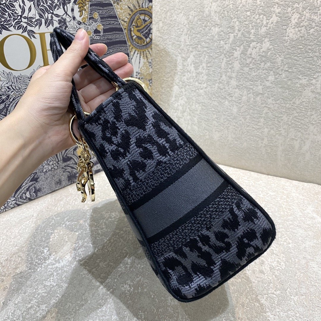 1:1 Replica Christian Dior Medium Dior Lady D-Lite Bag Blue and Black Mizza Embroidery, Blue and Black, For Women Women's Handbags, Crossbody Bags, 24cm CD M0565ORHM_M962 - Image 2