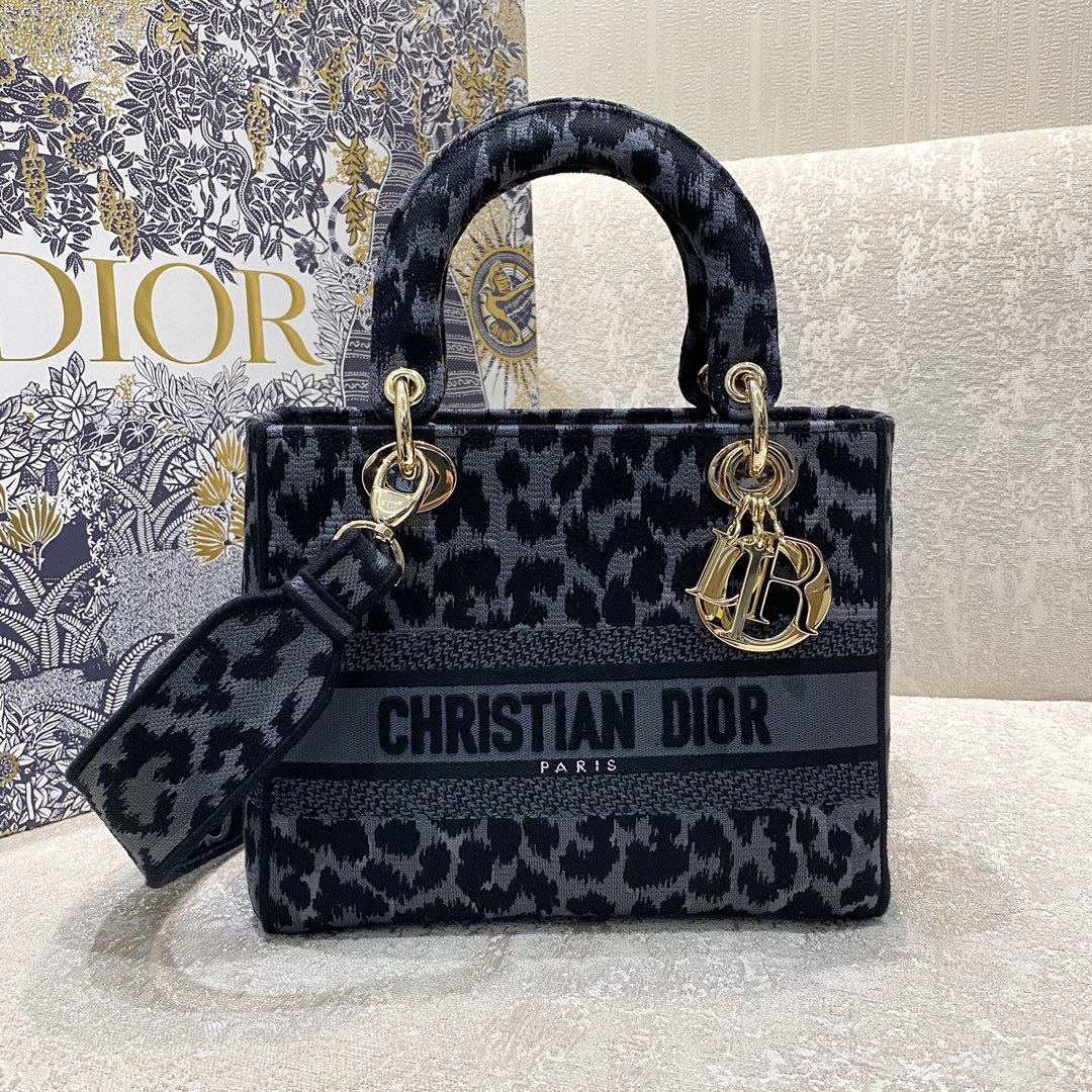 1:1 Replica Christian Dior Medium Dior Lady D-Lite Bag Blue and Black Mizza Embroidery, Blue and Black, For Women Women's Handbags, Crossbody Bags, 24cm CD M0565ORHM_M962