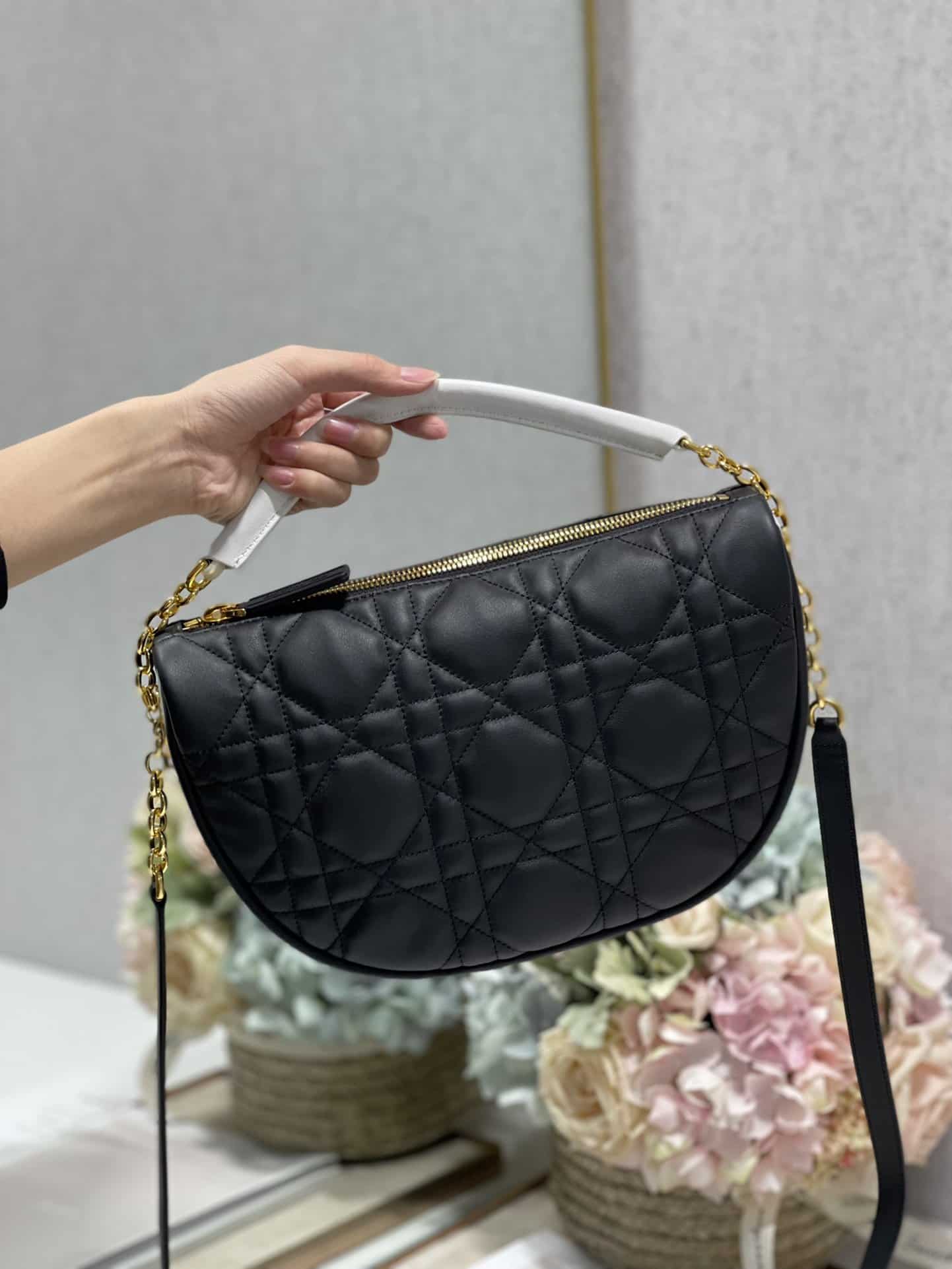 1:1 Replica Christian Dior Medium Dior Vibe Hobo Bag Black Cannage, Black, For Women Women's Handbags, Crossbody Bags, 30cm CD M7201ONOA_M911 - Image 8