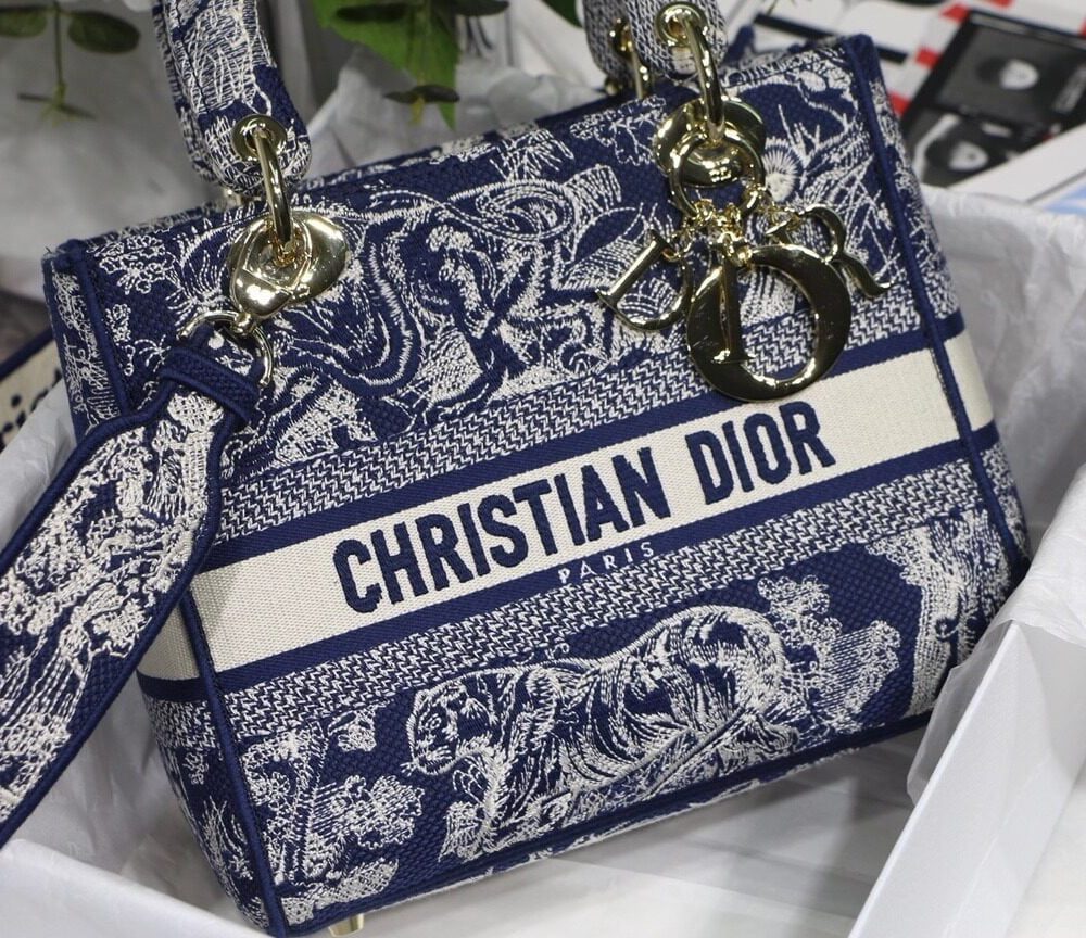 1:1 Replica Christian Dior Medium Lady D-Lite Bag Blue, For Women, Women’s Handbags 24cm/9.5in CD M0565ORGO_M928