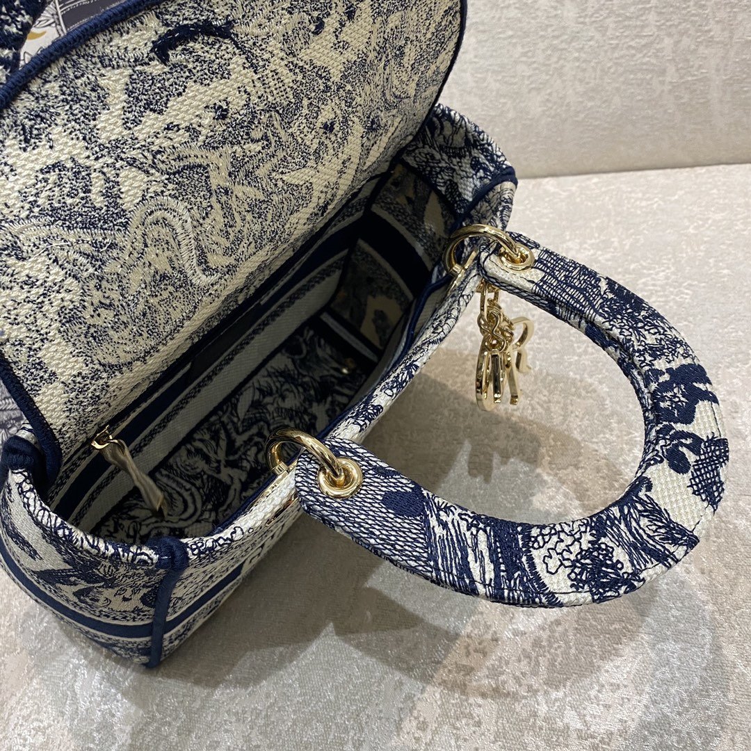 1:1 Replica Christian Dior Medium Lady D-Lite Bag Blue Toile de Jouy Reverse Embroidery, Blue, For Women Women's Handbags, Crossbody Bags, 24cm CD M0565ORGO_M928 - Image 8