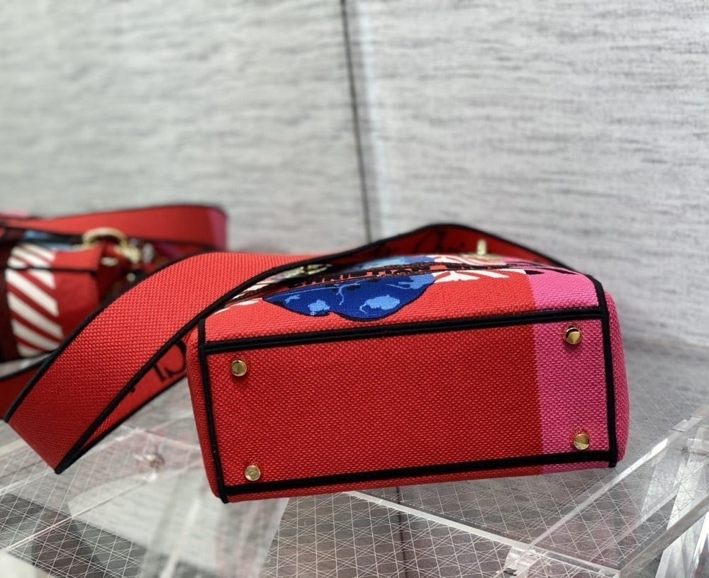 1:1 Replica Christian Dior Medium Lady D-Lite Bag D-Flower Pop Embroidery, Bright Pink Multicolor, For Women Women's Handbags, 24cm CD M0565OROO_M885