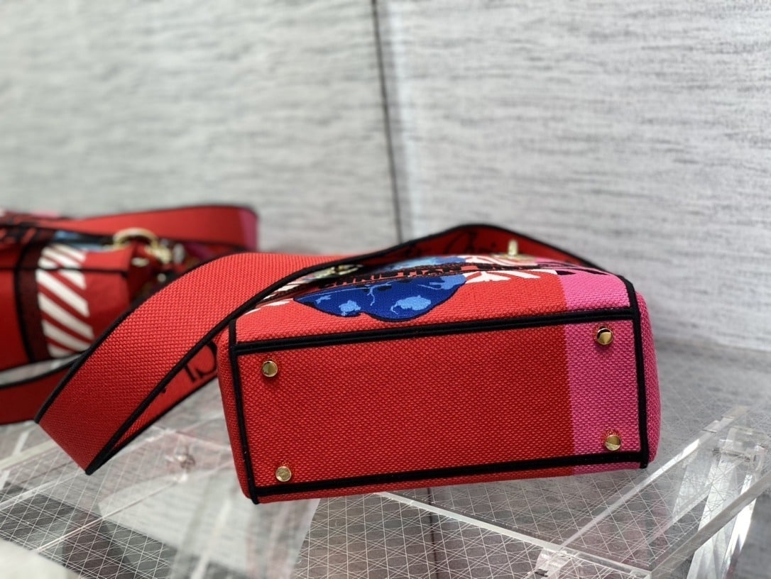 1:1 Replica Christian Dior Medium Lady D-Lite Bag D-Flower Pop Embroidery, Bright Pink Multicolor, For Women Women's Handbags, 24cm CD M0565OROO_M885 - Image 3