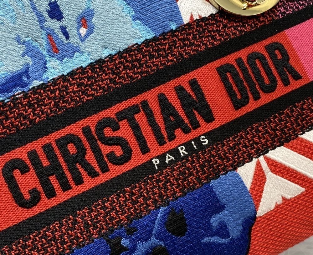 1:1 Replica Christian Dior Medium Lady D-Lite Bag D-Flower Pop Embroidery, Bright Pink Multicolor, For Women Women's Handbags, 24cm CD M0565OROO_M885