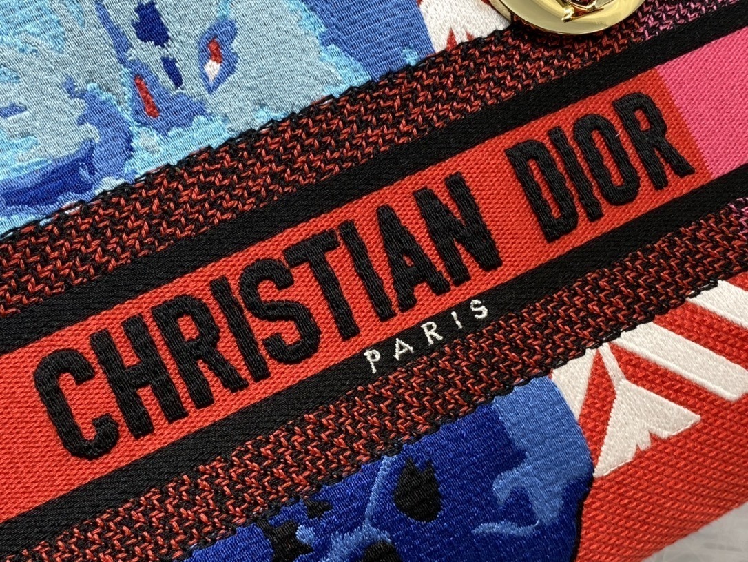 1:1 Replica Christian Dior Medium Lady D-Lite Bag D-Flower Pop Embroidery, Bright Pink Multicolor, For Women Women's Handbags, 24cm CD M0565OROO_M885 - Image 5