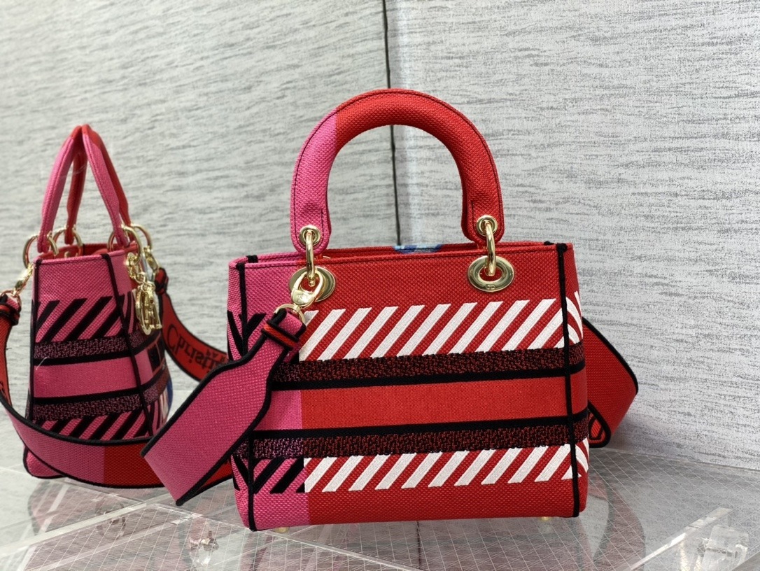 1:1 Replica Christian Dior Medium Lady D-Lite Bag D-Flower Pop Embroidery, Bright Pink Multicolor, For Women Women's Handbags, 24cm CD M0565OROO_M885 - Image 8