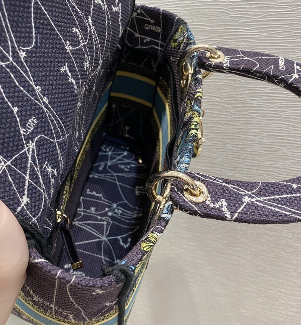 1:1 Replica Christian Dior Medium Lady D-Lite Bag Dior Constellation Embroidery, Blue, For Women Women's Handbags, Crossbody Bags, 24cm CD M0565ORHP_M928