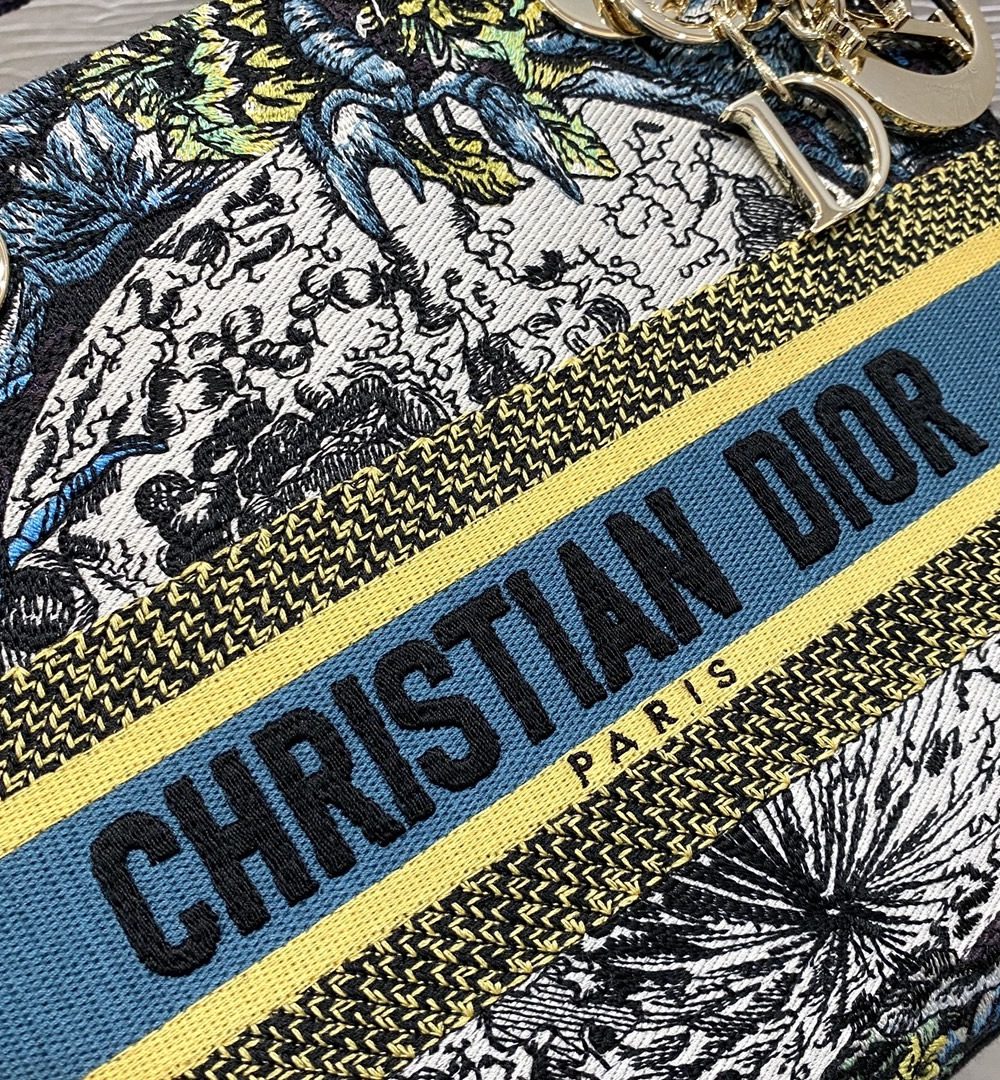 1:1 Replica Christian Dior Medium Lady D-Lite Bag Dior Constellation Embroidery, Blue, For Women Women's Handbags, Crossbody Bags, 24cm CD M0565ORHP_M928