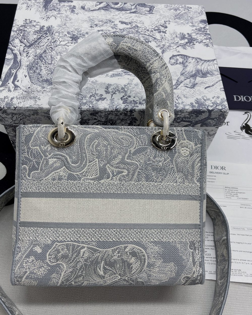 1:1 Replica Christian Dior Medium Lady D-Lite Bag Grey, For Women, Women’s Handbags 24cm/9.5in CD