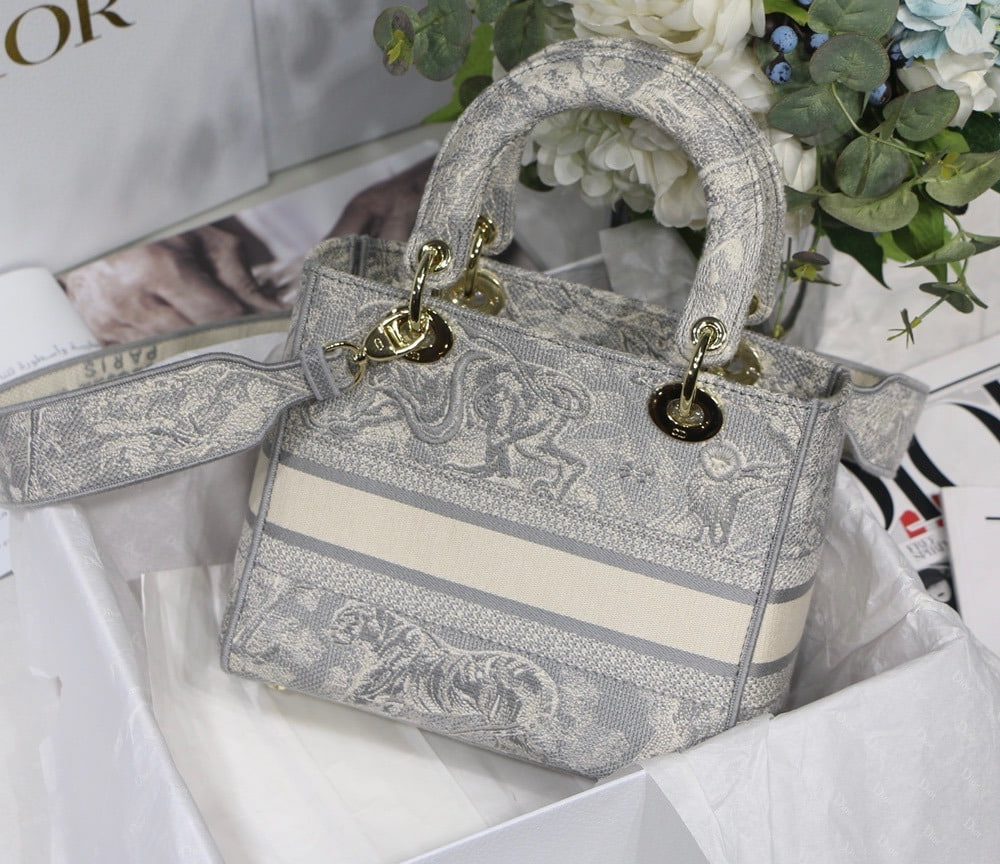 1:1 Replica Christian Dior Medium Lady D-Lite Bag Grey, For Women, Women’s Handbags 24cm/9.5in CD