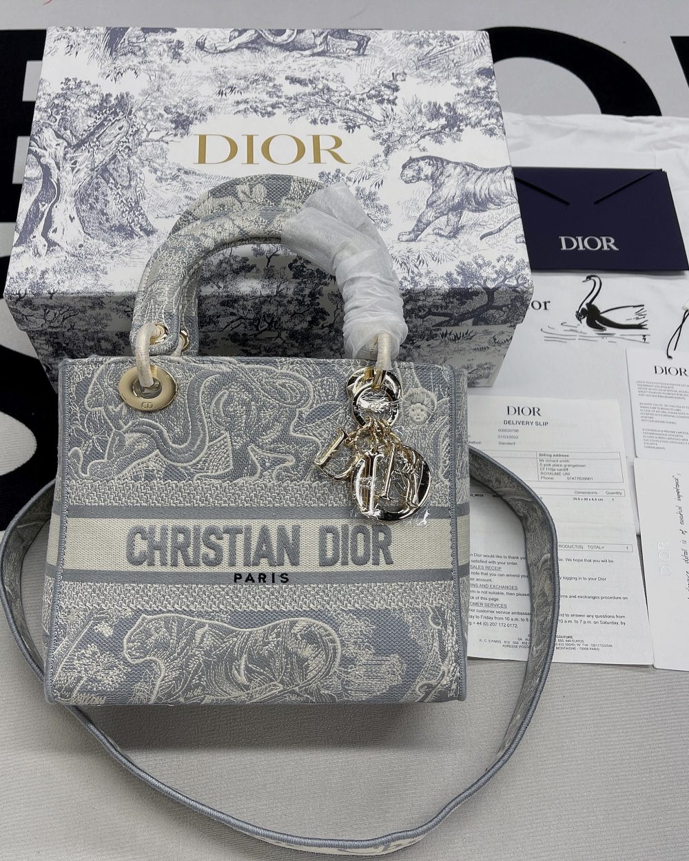 1:1 Replica Christian Dior Medium Lady D-Lite Bag Grey, For Women, Women’s Handbags 24cm/9.5in CD