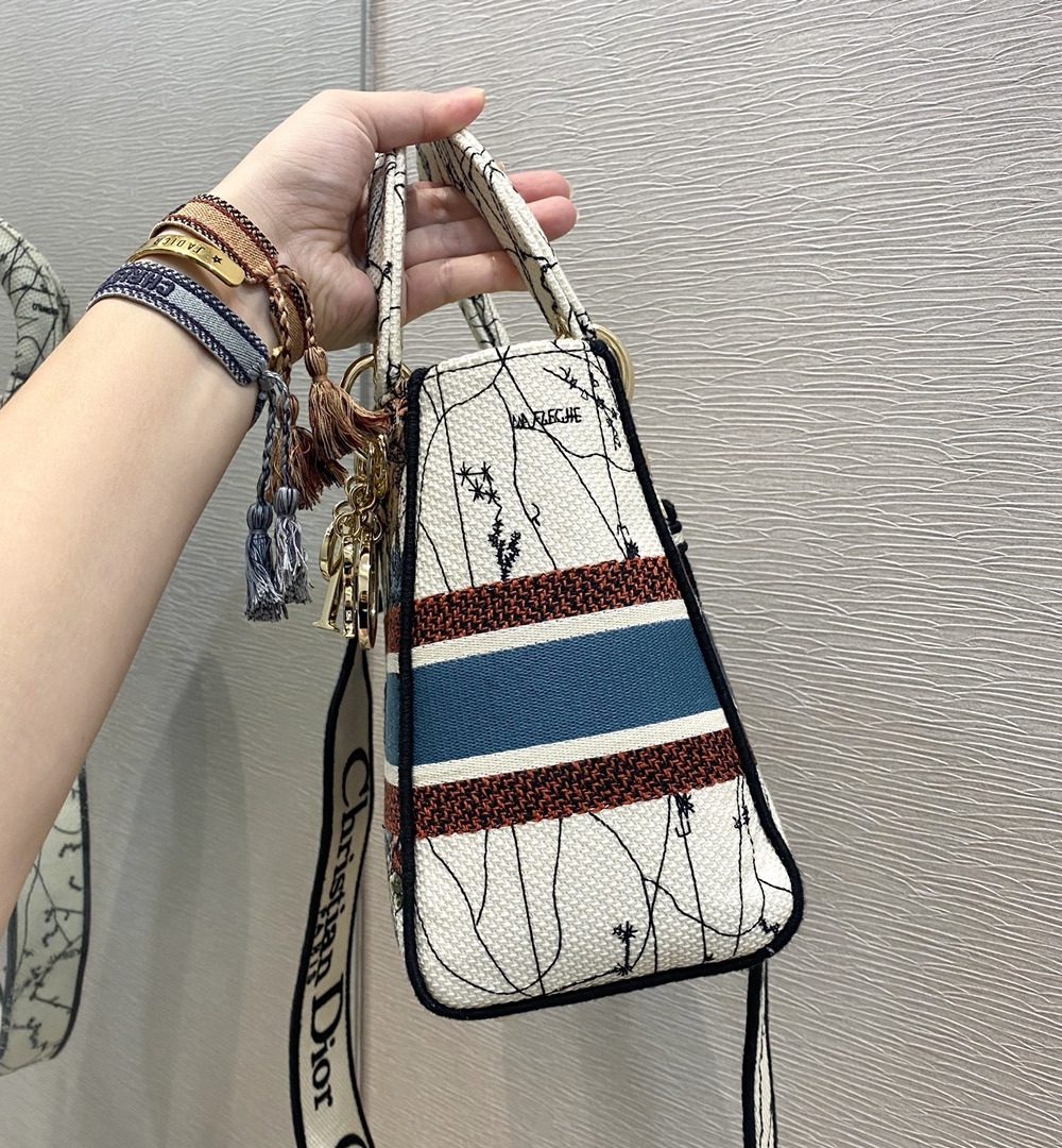 1:1 Replica Christian Dior Medium Lady D-Lite Bag Latte Multicolor Dior Constellation Embroidery, Latte, For Women Women's Handbags, Crossbody Bags, 24cm CD M0565ORHP_M941