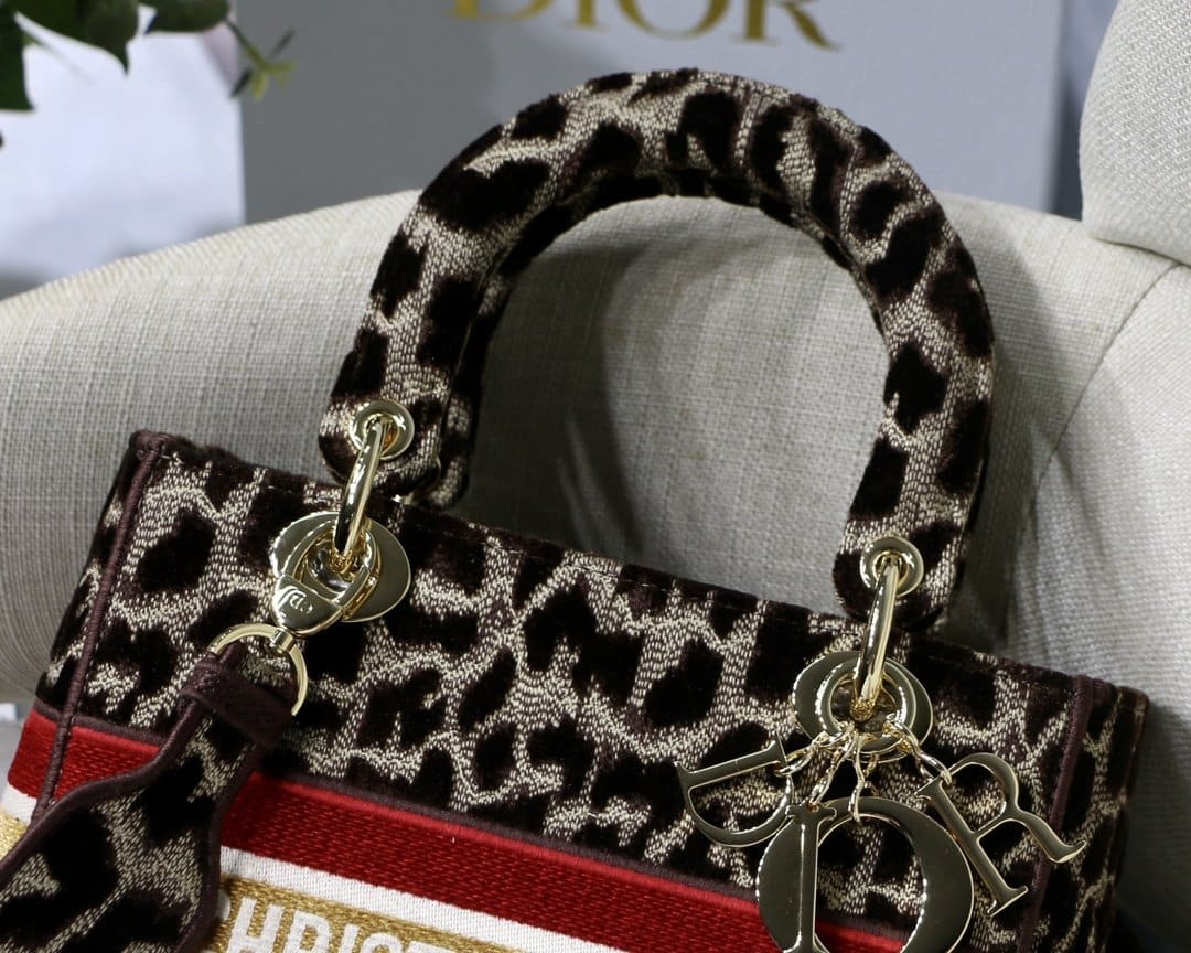 1:1 Replica Christian Dior Medium Lady D-Lite Bag, Leopard Brown, For Women Women's Handbags, Crossbody Bags, 24cm CD - Image 6