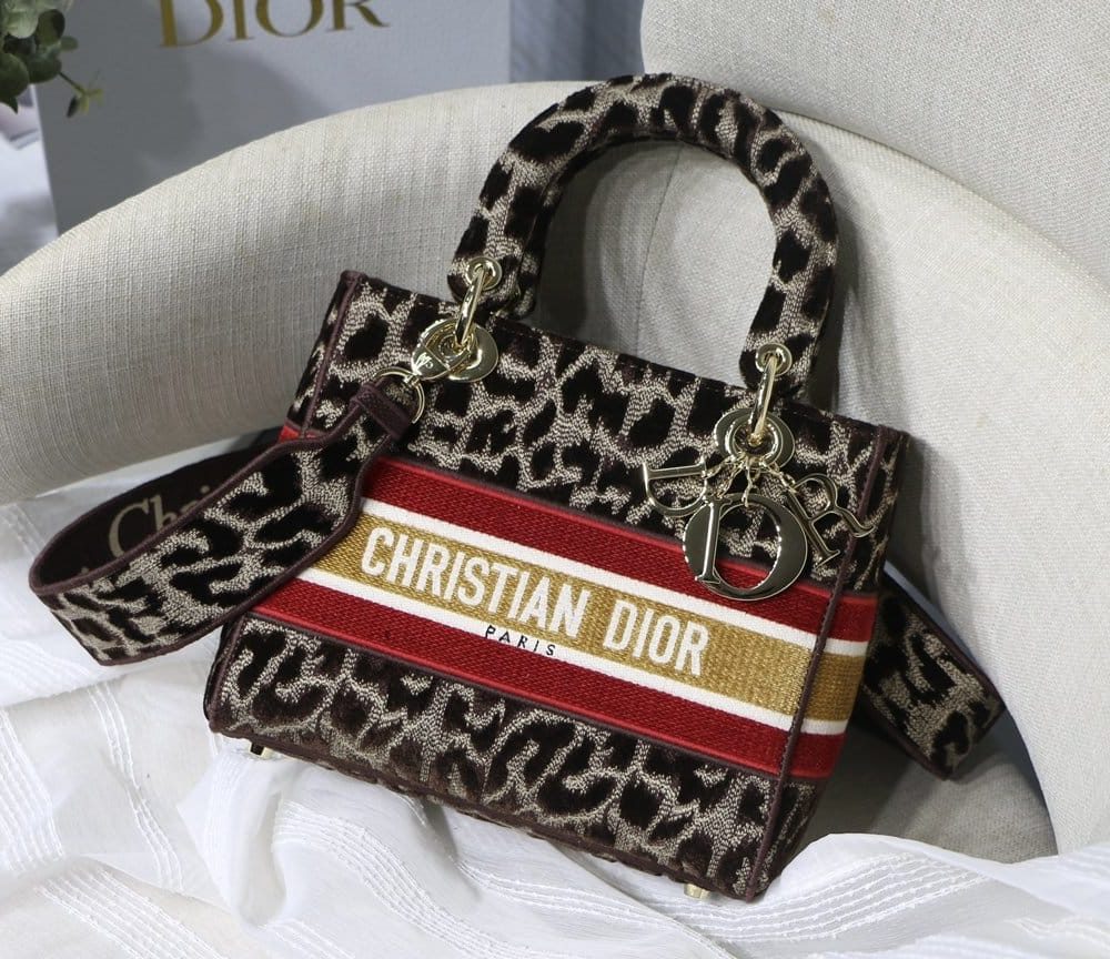 1:1 Replica Christian Dior Medium Lady D-Lite Bag, Leopard Brown, For Women Women's Handbags, Crossbody Bags, 24cm CD