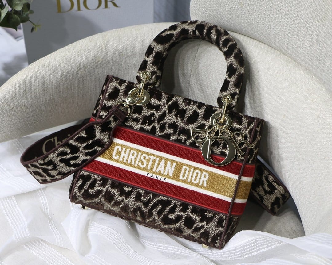 1:1 Replica Christian Dior Medium Lady D-Lite Bag, Leopard Brown, For Women Women's Handbags, Crossbody Bags, 24cm CD