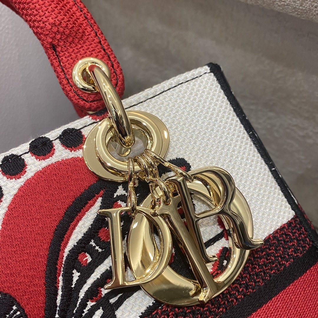 1:1 Replica Christian Dior Medium Lady D-Lite Bag Multicolor Cupidon Embroidery, Red/Latte, For Women Women's Handbags, 24cm CD M0565OTQG_M941 - Image 2