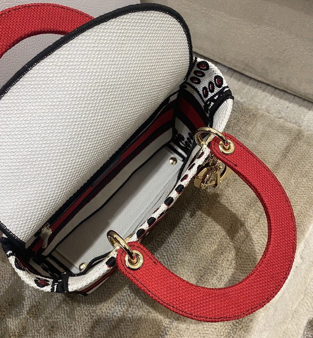 1:1 Replica Christian Dior Medium Lady D-Lite Bag Multicolor Cupidon Embroidery, Red/Latte, For Women Women's Handbags, 24cm CD M0565OTQG_M941