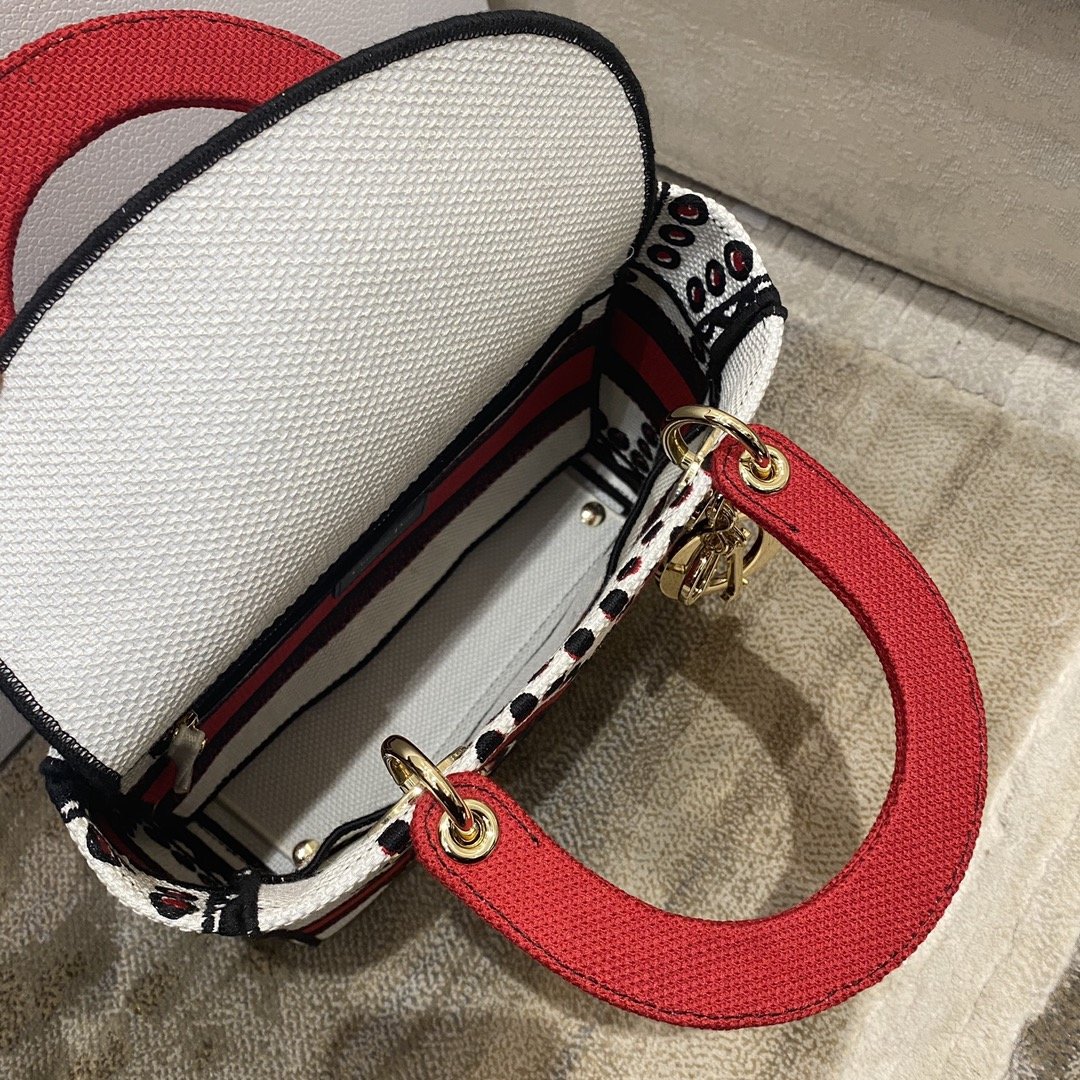 1:1 Replica Christian Dior Medium Lady D-Lite Bag Multicolor Cupidon Embroidery, Red/Latte, For Women Women's Handbags, 24cm CD M0565OTQG_M941 - Image 6