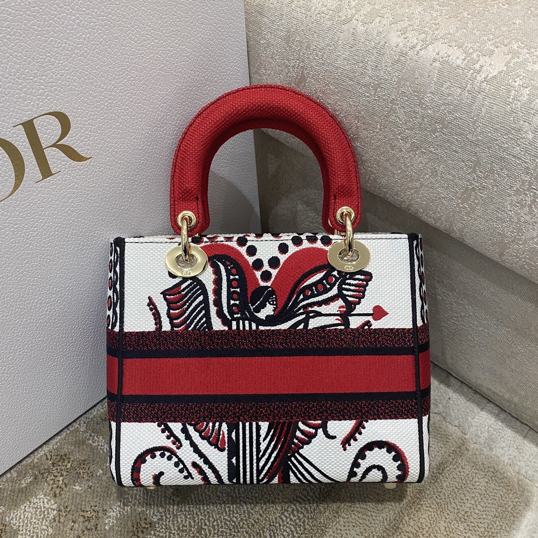 1:1 Replica Christian Dior Medium Lady D-Lite Bag Multicolor Cupidon Embroidery, Red/Latte, For Women Women's Handbags, 24cm CD M0565OTQG_M941 - Image 3