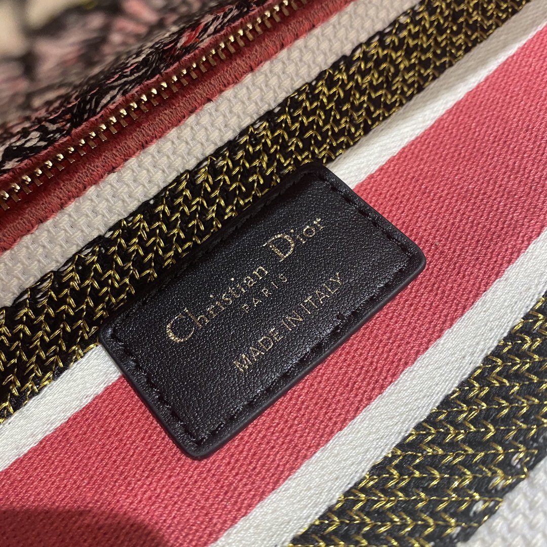 1:1 Replica Christian Dior Medium Lady D-Lite Bag Multicolor Cupidon Embroidery, Red/Latte, For Women Women's Handbags, 24cm CD M0565OTQG_M941 - Image 4