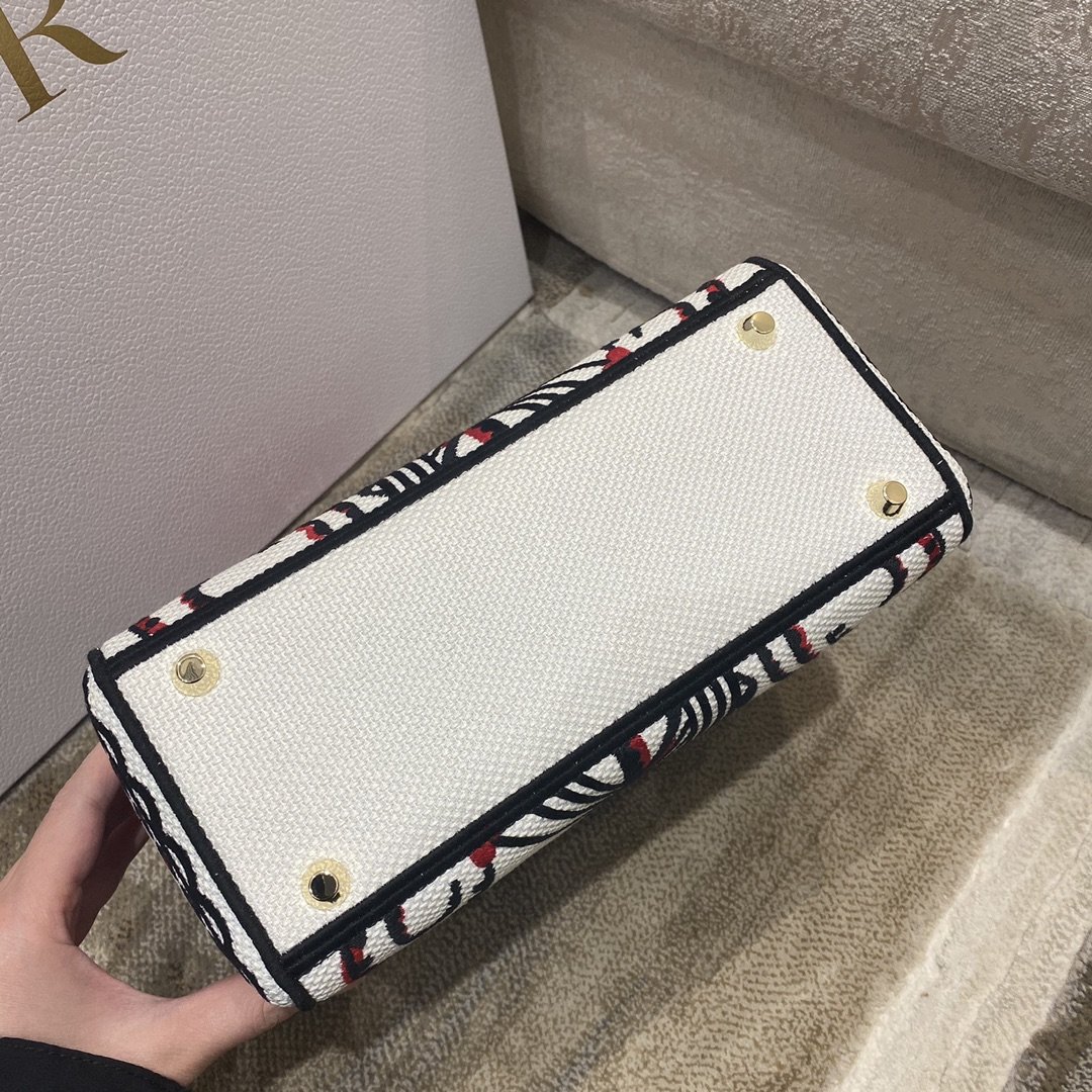 1:1 Replica Christian Dior Medium Lady D-Lite Bag Multicolor Cupidon Embroidery, Red/Latte, For Women Women's Handbags, 24cm CD M0565OTQG_M941 - Image 9