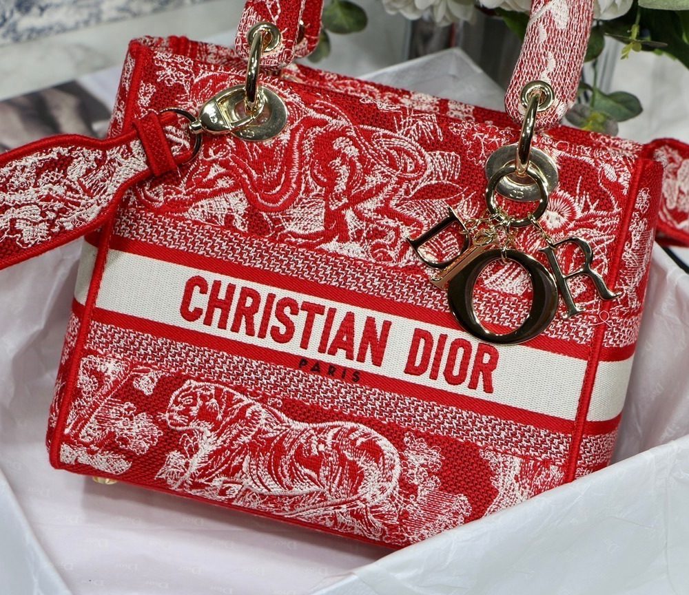 1:1 Replica Christian Dior Medium Lady D-Lite Bag Red, For Women, Women’s Handbags 24cm/9.5in CD