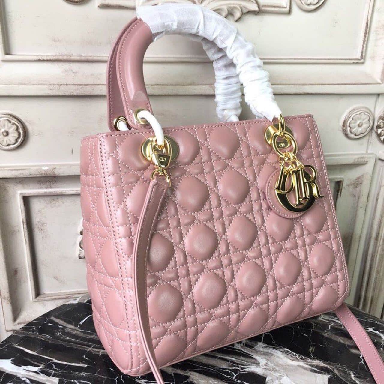 1:1 Replica Christian Dior Medium Lady Dior Bag Gold Toned Hardware Dusty Pink For Women 24cm/9in CD - Image 6
