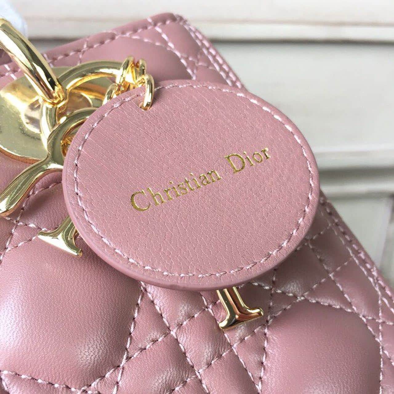 1:1 Replica Christian Dior Medium Lady Dior Bag Gold Toned Hardware Dusty Pink For Women 24cm/9in CD - Image 7