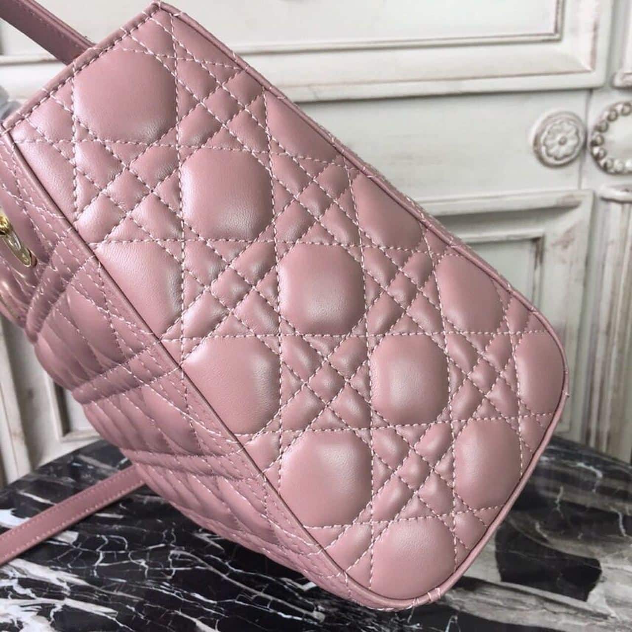 1:1 Replica Christian Dior Medium Lady Dior Bag Gold Toned Hardware Dusty Pink For Women 24cm/9in CD - Image 3