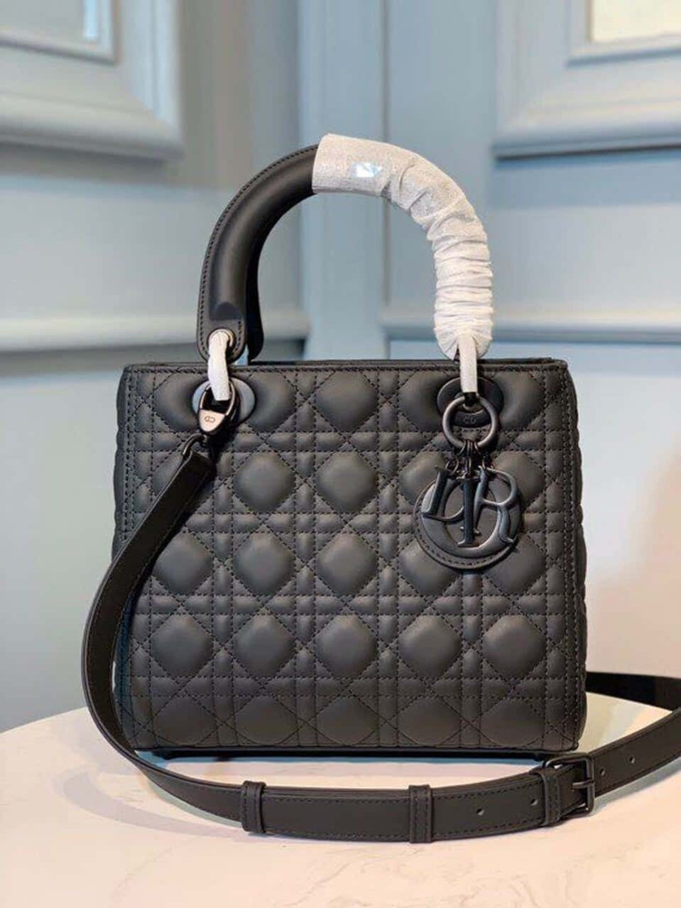 1:1 Replica Christian Dior Medium Lady Dior Bag Matte Hardware Black Ultramatte For Women 9.5in/24cm CD M0565SLOI_M989