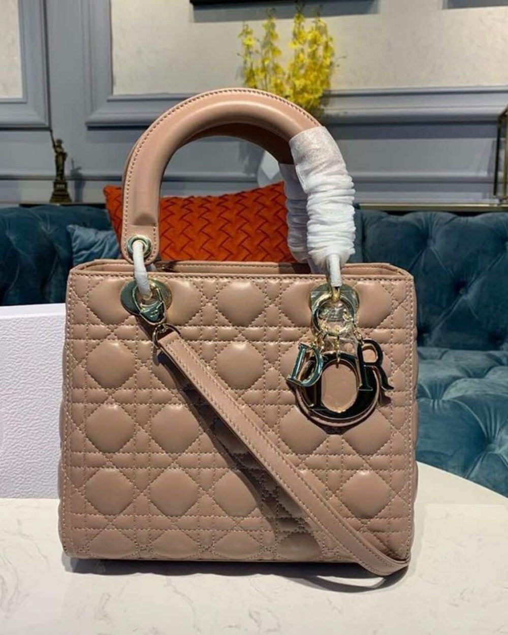 1:1 Replica Christian Dior Medium Lady Dior Bag Rose Des Vents For Women 9.5in/24cm CD