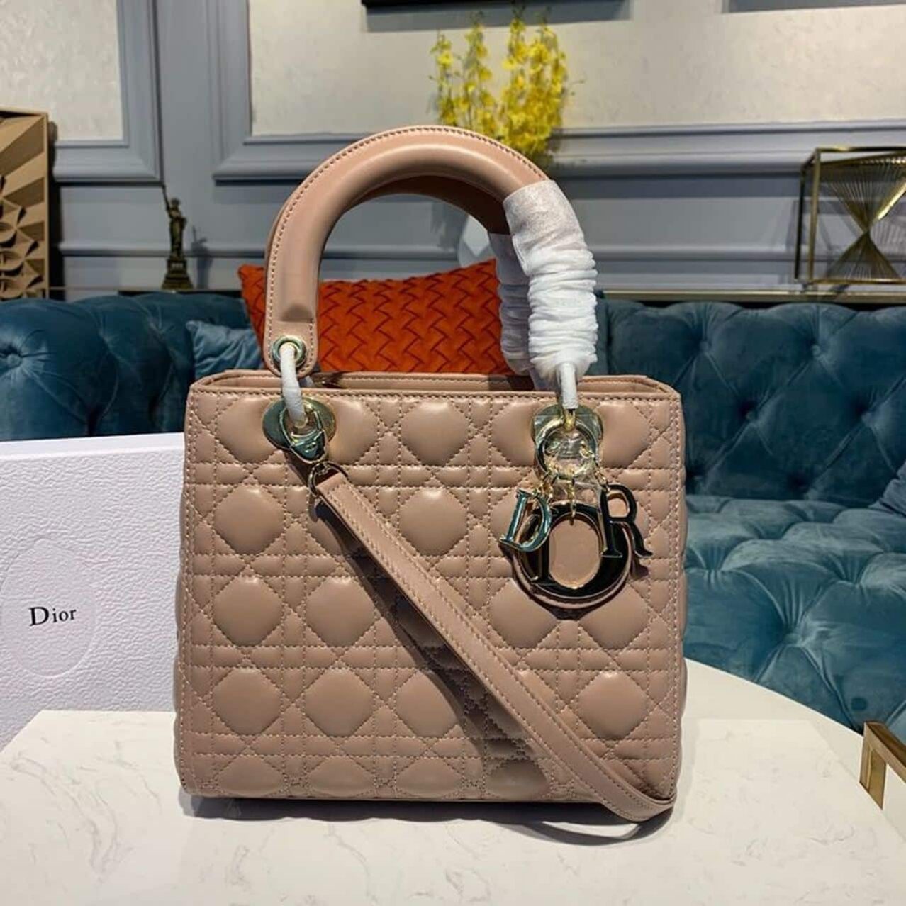 1:1 Replica Christian Dior Medium Lady Dior Bag Rose Des Vents For Women 9.5in/24cm CD